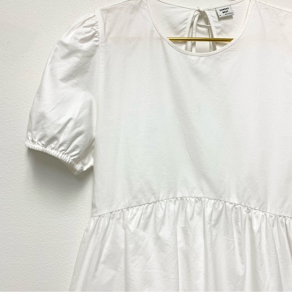 Aritzia Sunday Best Saida Babydoll Mini Dress Size Medium Puff Sleeve Open Back - Picture 6 of 12